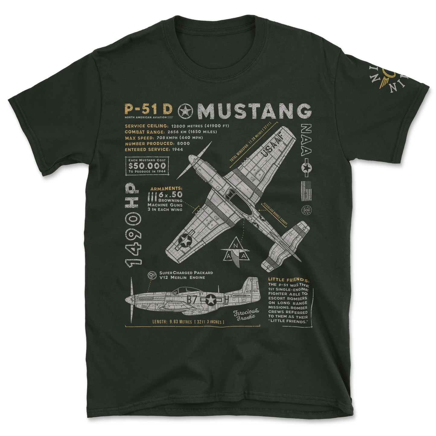 P51D Mustang Blueprint T Shirt By 909 Apparel