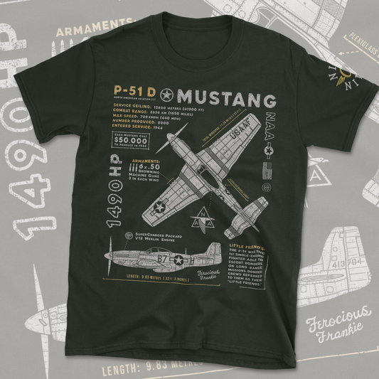 P51D Mustang Blueprint T Shirt By 909 Apparel