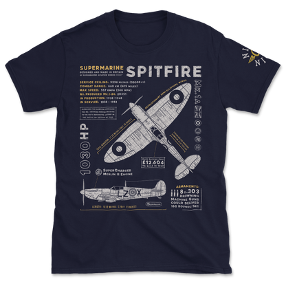 Spitfire Mk.1 Blueprint T-Shirt By 909 Apparel